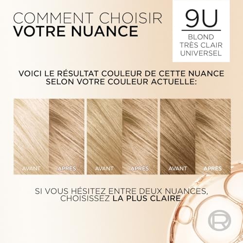 L’ORÉAL PARIS - Coloration Cheveux Permanente - Longue Durée - Résultat Naturel & Lumineux -Couvre 100% des Cheveux Blancs - Excellence Crème Universal Nudes - Nuance : Blond Très Clair Universel (9U)