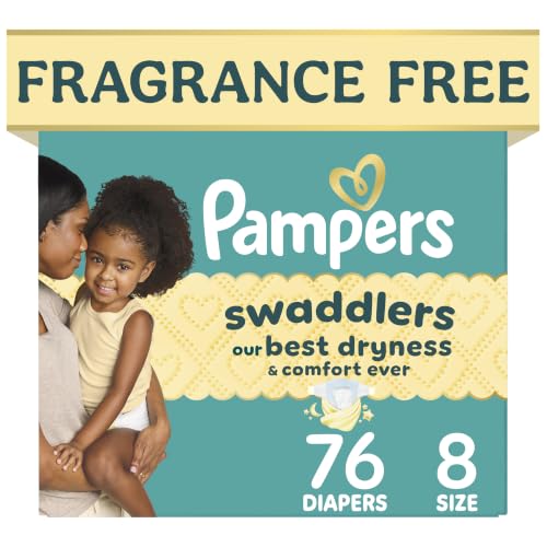 Image of Pampers Swaddlers Diapers, Size 8 (30+ lbs), 76 Count, Fragrance Free, Hypoallergenic, Absorbent, Pediatrician Recommended, Skin Safe