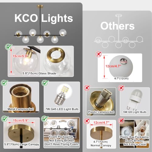 Image of KCO MCM 7-Light Brass Gold Linear Sputnik Chandelier with Clear Glass Shade