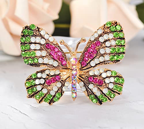Image of Gyn&Joy Multi-Color Crystal Rhinestone Winged Butterfly Pin Brooch BZ030
