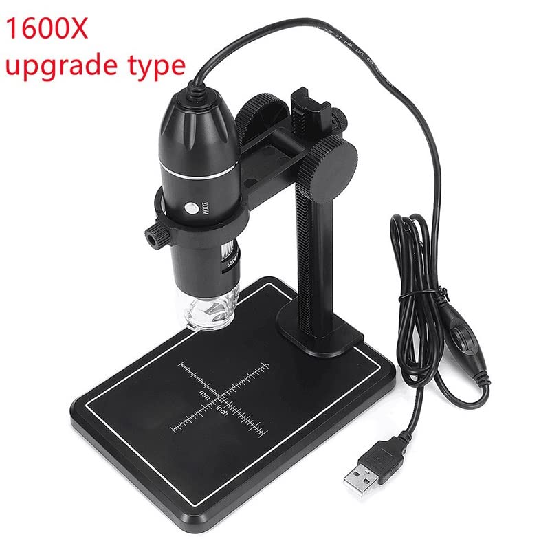 Microscope 1600X Electronic Microscope Digital Microscope 3 in 1 USB for LED Magnifier(Black Holder)