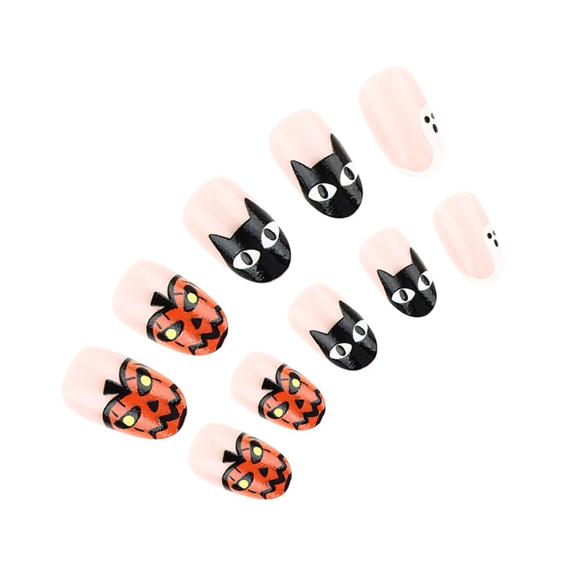 Cubahop 24PCS Halloween Press on Nails Short Fake Nails Pumpkin Ghost Design Cute Cosplay False Nails Glossy Nails for Women (Pink - Image 3