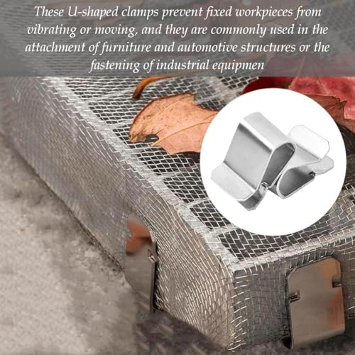 Edelstahl Feder U-Clip, Befestigungsklammern 21,4 x 12 mm, Rostfreier Stahl Feder U Klammer, Metallclip Silber Wiederverwendbar für Lichtschachtabdeckungen Kellerschachtabdeckungen Gitter, 12 Stück