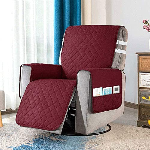 miuline Housse Fauteuil Relax Matelassé Anti-dérapant, Couvre Fauteuil Relax Inclinable avec 2 Sangles de Serrage Blanches, 6 Poches Latérales, Couverture...