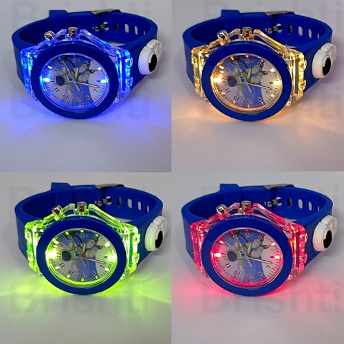 Image of Brishti 3D Cartoon Character Multicolored Glowing Digital Light and Girl's Analogue Wrist Watch | Unique 3D Cute Cartoon Character on Strap | Soft Silicone Strap | Suitable for Age 3-12 Year Kids