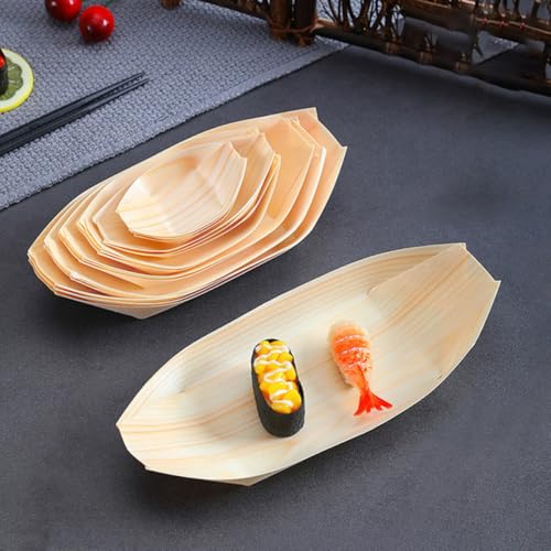 Platos desechables de madera Lurrose 50 uds forma barco miniatura 6