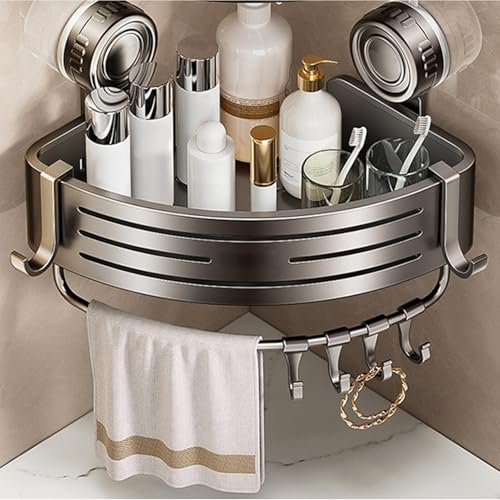 Support de shampooing et étagère d'angle de douche à ventouse fixe - 4