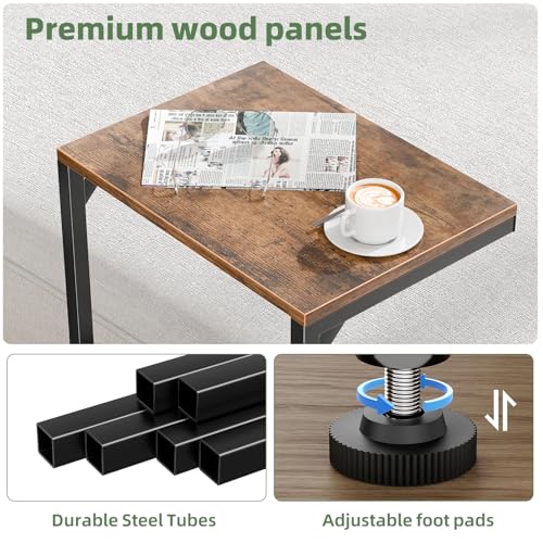 Image of Simple Trending C Shaped Side Table, Small End Table Set of 2, TV Trays Sofa Couch Table for Living Room, Bedside, Rustic Brown