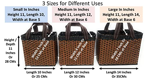 Image of Paperus, Medium, Blue Check Lunch Bag, Picnic Basket, Carry Bag, Handbag, Tiffin Basket for Office, Rectangular, Eco-Friendly, Handmade, of Paper Ropes, in Inch 11 H, 12 L, 6 Wide Base