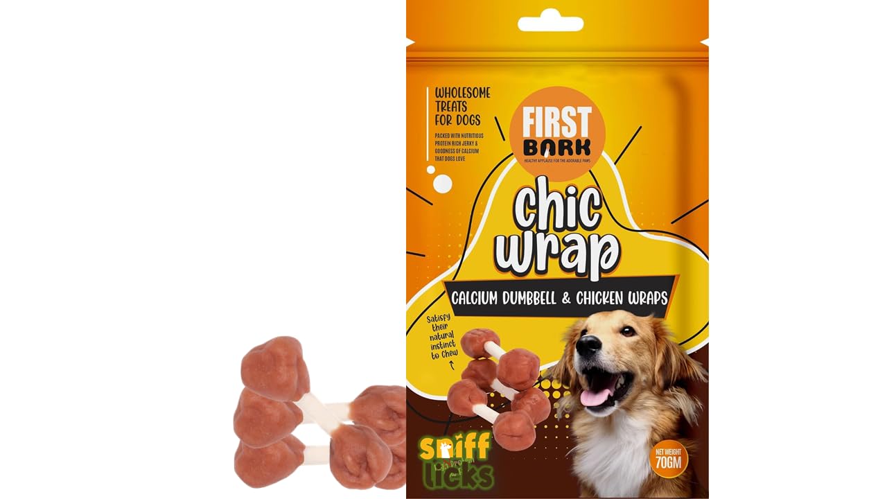 First Bark Chic Wrap Calcium Dumbbell & Chicken Wrap Wholesome Treats for Dogs Satisfy Their Natural Instinct to Chew 100% Human Grade Protein Jerky70g (Pack of 1) by Sniff N Licks