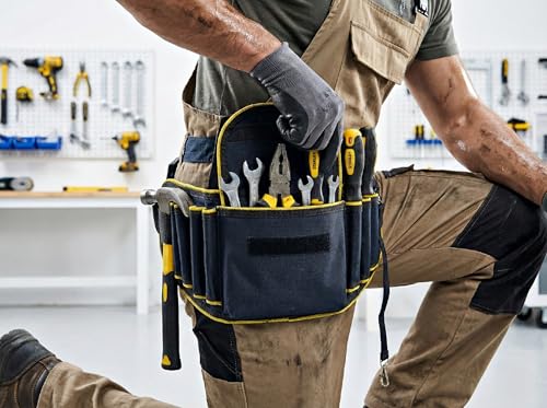 Image of TOUGH GEAR 2.0 Pro Series Heavy Duty Tool Belt Waist Bag 600x145x50 mm, Durable Oxford Polyester Multi-Pocket Tool Storage Pouch with Adjustable Belt for Electrician, Technician & Repair Work.