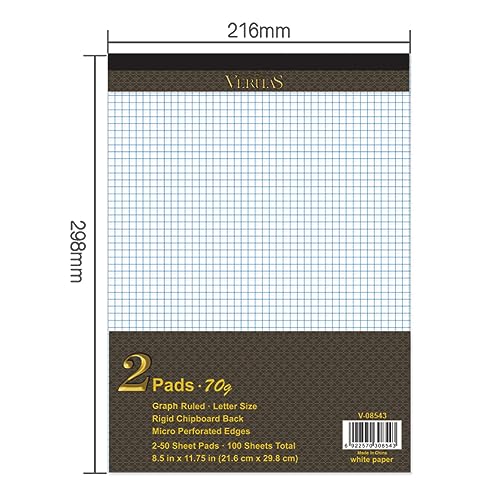WritePads 8.5"x11.75" Legal Pad, Graph Writing Pads, 50 Sheets Quad Ruled Legal Pads,White 2 Pads, V08543 2 5122sP9Zv0L