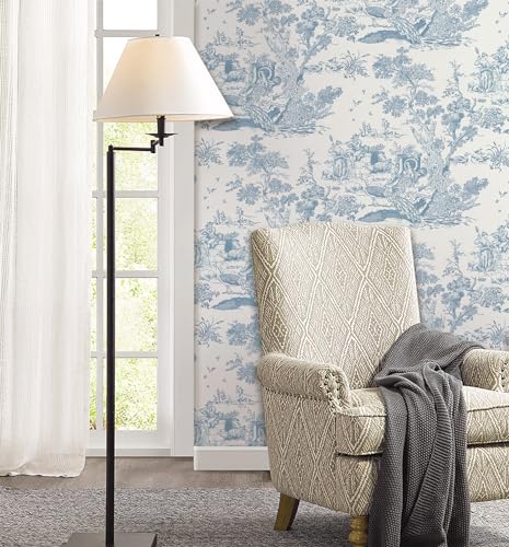 CiCiwind Peel and Stick Wallpaper Vintage Toile Contact Paper White and Blue Wallpaper Self Adhesive Removable for Bedroom Cabinets Walls Covering 16"×118"