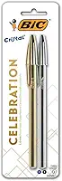 Caneta Premium Bic Cristal Celebration, Pacote com 2 Canetas, 1 Azul e 1 Preta, Ponta Esferográfica Média de 1.0mm