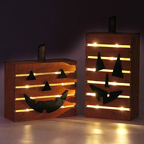 MorTime 2 Pack Pumpkin Wooden Light Halloween Decorations, Harvest Fall Thanksgiving Party Decoratio - //coolthings.us