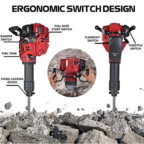 LPYGOA 2-Takt-Benzin-Abbruchhammer, Betonbrecher, Benzin-Schlagbohrhammer, 2 Meißel Für Betonblöcke, Ziegel, Felsen… – Bild 5