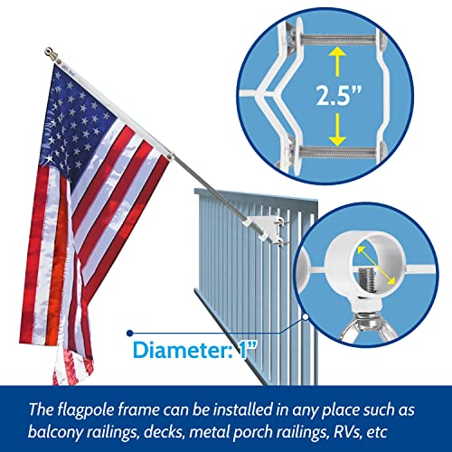 Vinazone Flag Pole Holder, Flag Pole Bracket For Balcony Railing, Fence, Or Deck Railing, Flagpole Holder For Your Apartment Porch Strong And Rust Free Fit 1" Diameter (White- 1 Pack) #TOP4