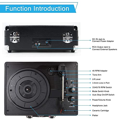 Tourne-Disque Valise, Platine Vinyle Bluetooth avec Haut-parleurs stéréo intégrés, Lecteur Vinyle 3 Vitesses, Su Chaque… - Les Beatles, Paul McCartney, John Lennon, RIngo Starr, George Harrison Tourne-Disque Valise, Platine Vinyle Bluetooth avec Haut-parleurs stéréo intégrés, Lecteur Vinyle 3 Vitesses, Su Chaque… – Image 8