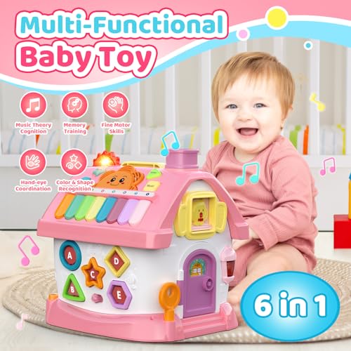 Jouets pour Filles de 1 à 2 Ans : Jouets Montessori pour Les Enfants de 1 an, 6 en 1 Maison multifonctionnelle avec Musique/Horloge/lumière/téléphone, d'anniversaire pour Les Enfants de 1 et 2 Ans – Image 3