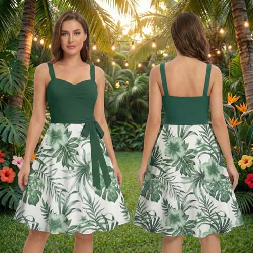 Image of DRESSFO Matchable Couples' Outfit Tropical Flower Leaf Print Button-up Shirt Or Strappy Dress