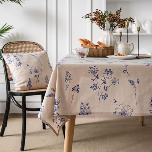 Nappe rectangulaire coton lin bleu table salle à manger - 2