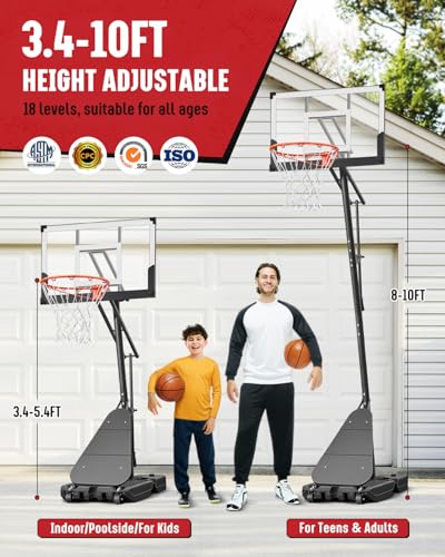 Image of Seray Basketball Hoop 40Inch Shatterproof Backboard, 3.4-10FT Height Adjustable, Rust-Resistant Poolside Goal with Rebounder, Portable Court for Kids Teens Adults, Indoor & Outdoor 18 inch Steel Rim