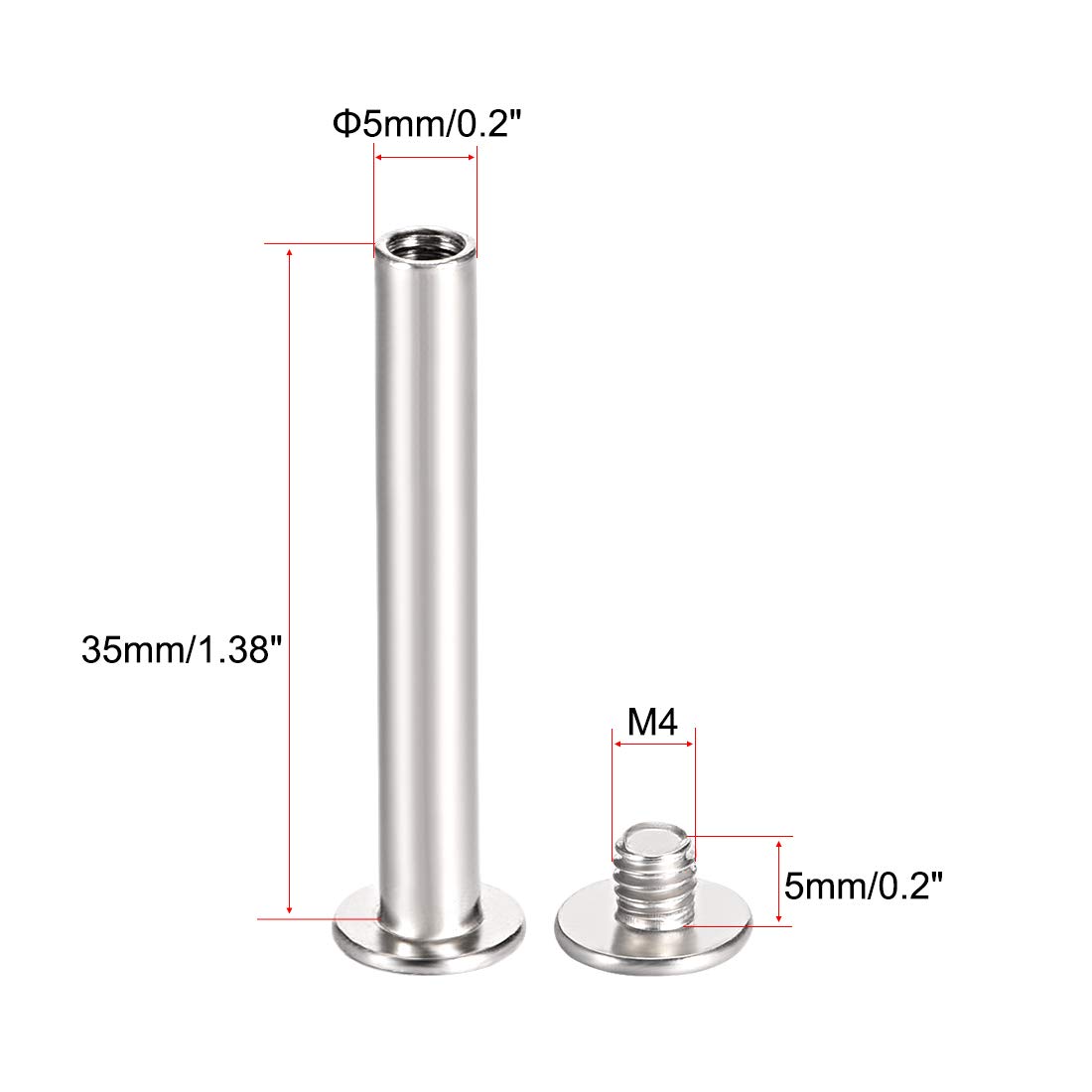 Uxcell Screw Post Belt Buckle Fasteners - 10 Sets, M4 X 5mm Screw, 5x15mm Female Post For Leather, Belts, Bags