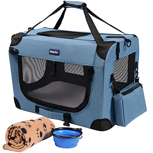 Petprsco Portable Collapsible Dog Crate, Travel Dog Crate 24x17x17 with Soft Warm Blanket and Foldable Bowl for Large Cats & Small Dogs Indoor and Outdoor by Petprsco - Used condition - US$48.99