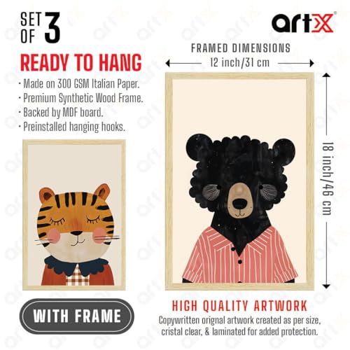 Image of ArtX Wall Paintings For Kids Room, Kids Room Wall Frame, Wall Decoration Items, 12x18 inch (A3+) Size, Multicolor, Synthetic Wood, Set Of 3