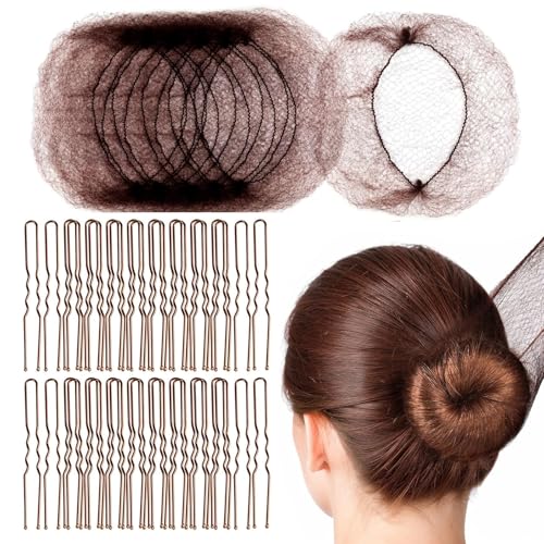 Tharvolex 20 Pcs Invisible Bun Nets with 40 PCS U Pins Ballet & Dance Hair Net for Women & Girls Elastic Edge Mesh for Gymnastics Buns