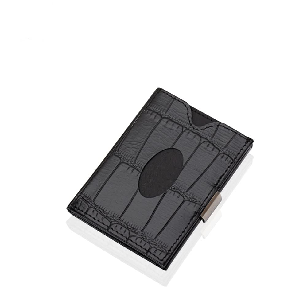 LLH Leather Trifold Wallet - RFID Blocking with Stainless Steel Locking Clip Wallet, Minimalist Front Pocket RFID Blocking Credit Card Holder (Yellow) (Black-C)