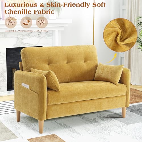 Image of Hanherry Loveseat Sofa, 47 inch Small Couch for Living Room, Comfy Chenille Fabric Love Seat for Bedroom with Throw Pillow,Removable Cushion Cover,Couches for Small Space,Apartment,Dorm