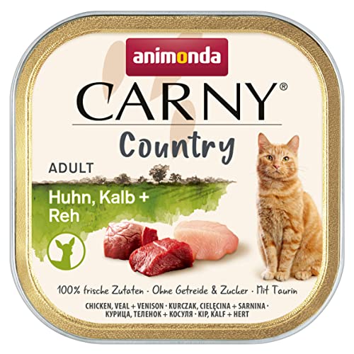 animonda Carny Country Katzenfutter nass Huhn + Kalb + Reh (32 x 100g), getreidefreies Katzen Nassfutter ohne Zucker, mit frischen fleischigen Zutaten