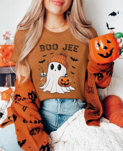 Halloween Shirts for Women Cute Ghost Shirt Fall Pumpkin Tshirt Coffee Lover Graphic Tees Casual Short Sleeve Tops — view 4