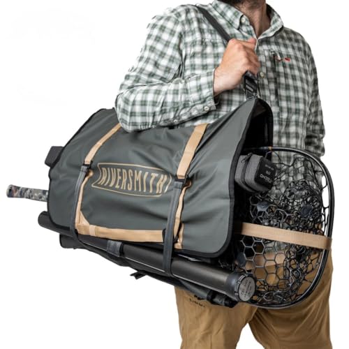 RiverSmith Fly Fishing Wader & Boot Bag Gear-Roll Wader Bag with Changing Mat Waterproof Pocket Rod & Net Storage Fly Fishing Gear Organizer Shadow Kelp