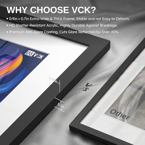 Image of VCK 16x20 Frames Set of 6, Black Wood, 11x14 Mat, Glass, for Picture Poster