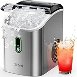 Silonn Nugget Ice Maker Countertop, Pellet Ice Machine with Self-Cleaning Function, Sonic Ice Maker Produces 33lbs of Chewable Ice in 24 Hours, Ideal for Home Kitchen and Office (Stainless Steel)