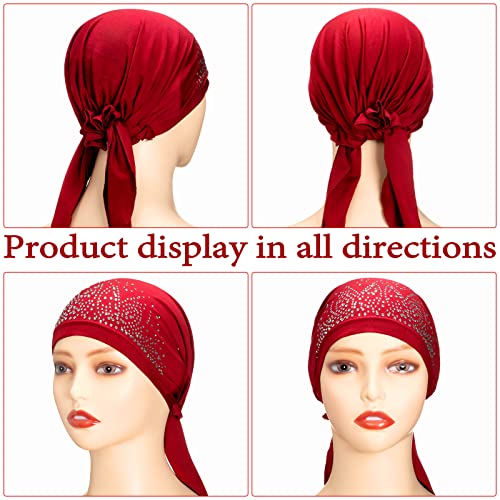 Image of Geyoga 6 Pcs Chemo Headwear for Women Pre-tied Head Scarf Headwrap, Classic | Sequin Pre Tied Head Wraps, Stretchy Turban Cap, Cancer Patients, Daily Wear