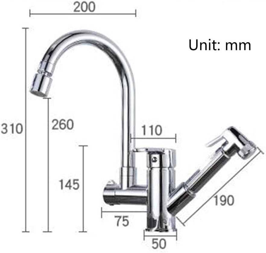 Kitchen Sink Mixer Taps Hot and Cold Pull Out Spray Gun Rotating Telescopic Brass 2 Modes of Water Outlet Faucet Chrome Plated-B