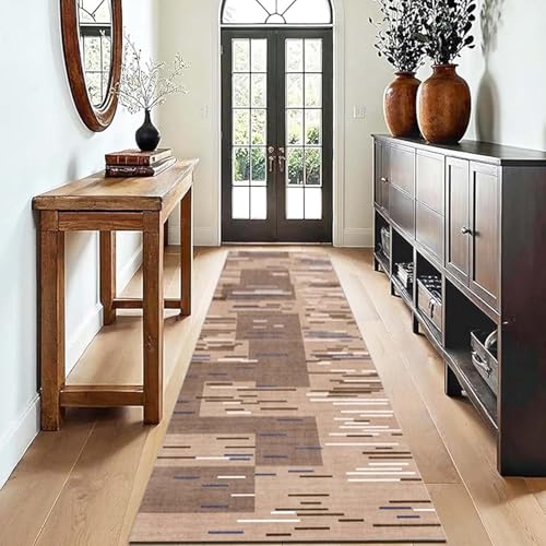 Whnoorher Alfombra de Pasillo para Entrada, Color marrón, Estrecha, para Pasillo, Escalera, Cocina, mesita de Noche, de 1m, 1,5m, 2m, 2,5m, 3m, 3,5m, 4m, 4,5m, 5m, 6m de Largo(80×450cm)