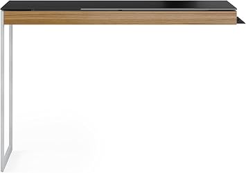 BDI Furniture Sequel 20 6112 Office Desk Return, 42" x 18" for use on Left Side or Right Side of Sequel 6101 Office Desk, with Satin-Etched Tempered Glass Top, Natural Walnut, Satin Nickel