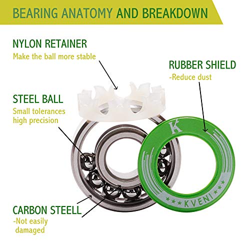 Kveni Premium Skateboard Bearings, Pro-Longboard Bearings, High-Speed 608Rs-Ball Skate Bearing Abec – For Skateboard, Quad Skate, Inline Rollerblades, Scooters Wheels And Spinners (Pack Of 8) (Green) #TOP2