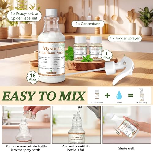 Image of 16 fl oz Peppermint Oil Spider Repellent Spray with 2 Pcs 1 fl oz Concentrate, Natural Indoor & Outdoor Bug Control, Spider Spray for Ants, Roaches, Insects, Extra-Strong Plant Based Repellent