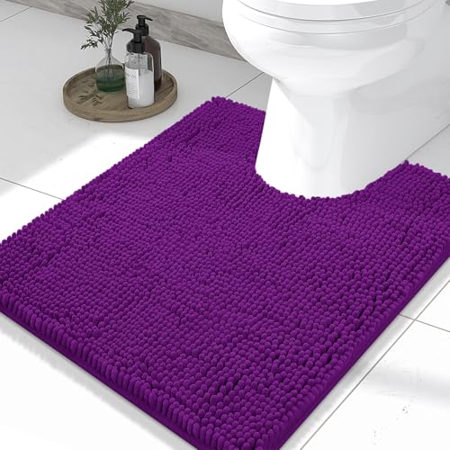 Smiry Luxury Chenille Toilet Rugs U-Shaped 24x20, Soft Absorbent Non-Slip Contour Bathroom Rugs for Toilet, Machine Washable Contoured Bath Mats, Violet