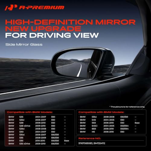 A-Premium Left Driver Side Heated Mirror Glass with Backing Plate - Compatible with BMW 525xi, 528i 535i xDrive, 528xi, 530xi, 535i, 545i, 550i, 645Ci, 650i, M5 - Blue Exterior Side View Flat Mirror by A-Premium - Used condition - Image 2