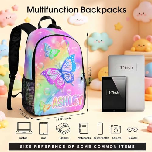 Image of Custom Girls Backpack for Kids Personalized Backpacks Set Back to School | Kid Customized Toddler Backpack for Girl with Lunch Bag Book Bag Kindergarten Prek Preschool Gifts Black Rainbow Butterfly