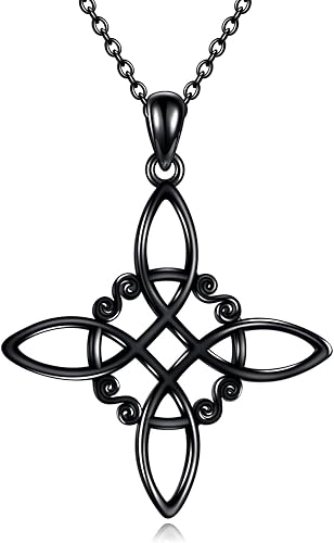 YAFEINI Collar con nudo de bruja plata de ley concha de abulón cruz de nudo de bruja celta collar con colgante de joyería pagana para mujeres y niñas