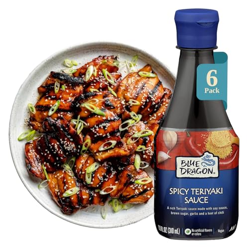 Blue Dragon Spicy Teriyaki Sauce - 10.5oz (Pack of 6) - No Artificial Colors Or Flavors - Made With Soy Sauce & Red Chili - Vegan Dipping Sauce - Ideal For Fish, Chicken, Beef, Marinades & Stir Fries