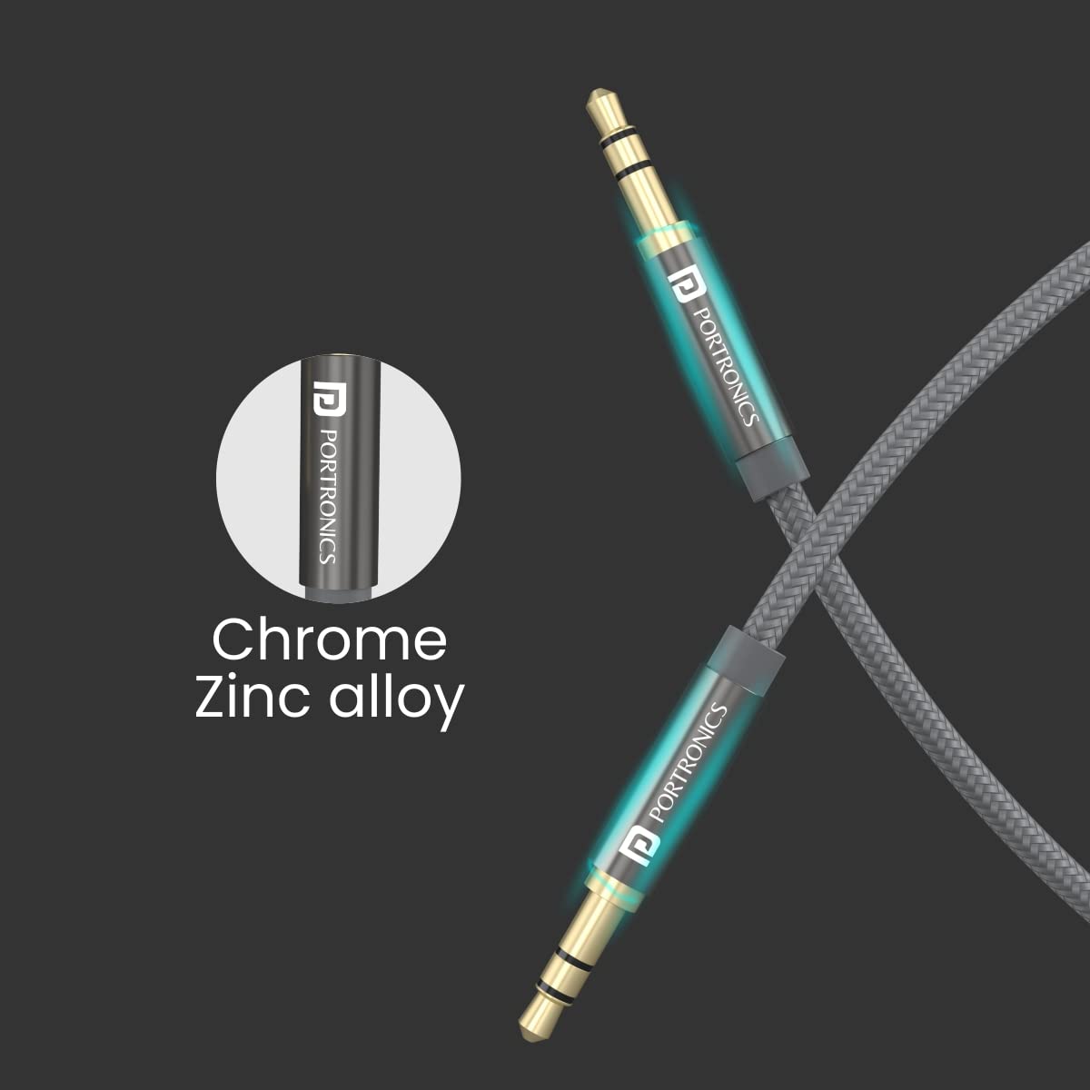 Portronics Konnect Aux 7 3.5mm Male to Male Aux Cable with 2 Meter Cable Length, 24K Gold-Plated Connectors with Strong Nylon Braided Cable(Grey) — Amazon image 7