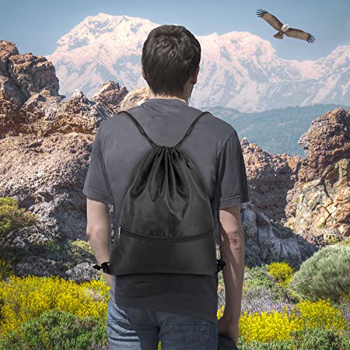 Image of Drawstring Backpack Bag, Waterproof Draw String Back Sack with Zip Pocket, Gym Drawstring Bags Swim Bag for Men Women